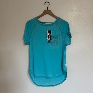 Seven7 Turquoise Blue Studded Pocket Tee NWT Y2K Revival Grunge Size S